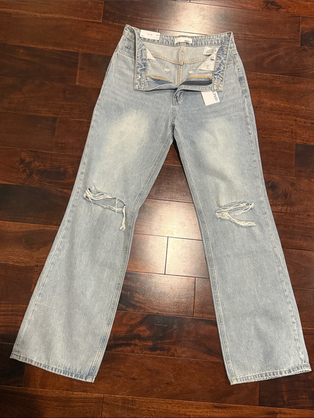Women's Light Blue Straight Leg Distressed Jeans